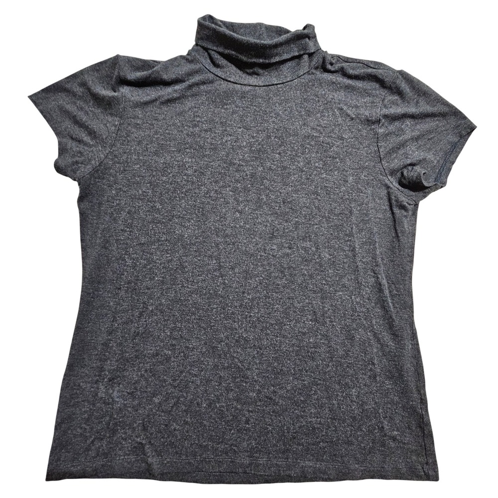 Lauren Ralph Lauren Turtleneck Women Large Grey Short Sleeve Heathered Knit Top